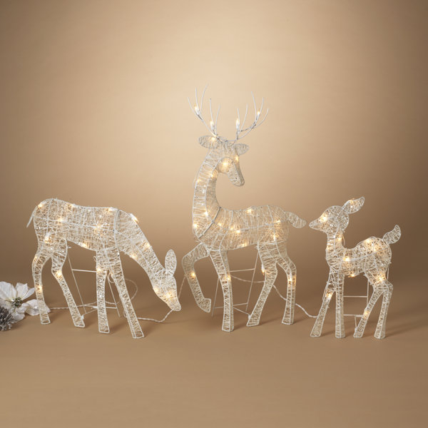 The Holiday Aisle® Set Of 3 Outdoor 2D White Glittering Reindeer With